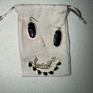Kendra Scott Black and Gold Elle Earrings and Drusy Necklace Set